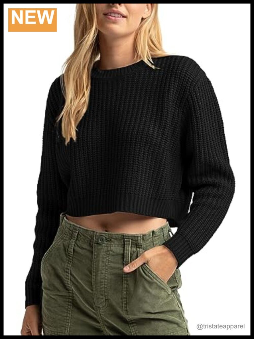 Cropped Sweater Pullover Women Crop Long Sleeve Crewneck Recycled Polyester